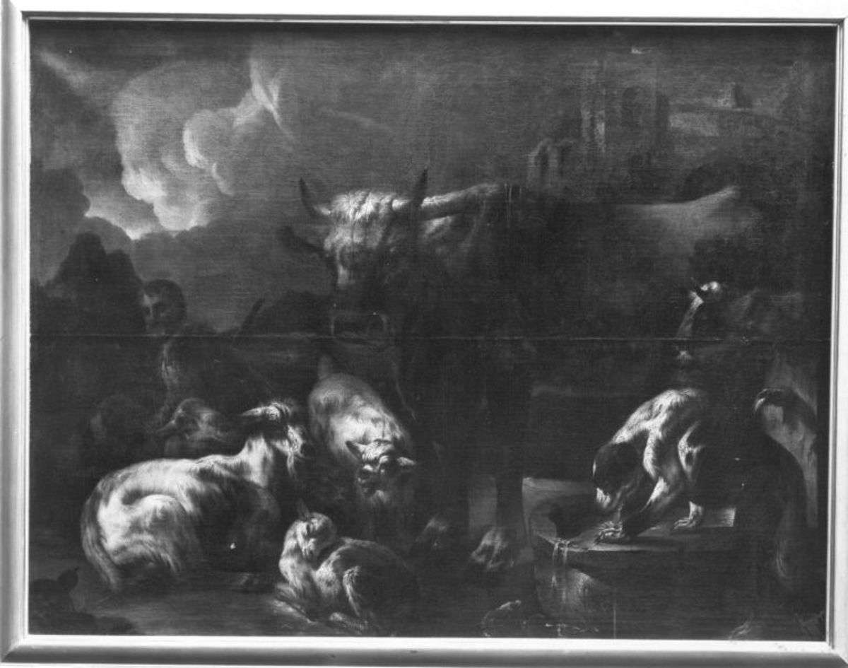 Ruhende Herde mit Hirten