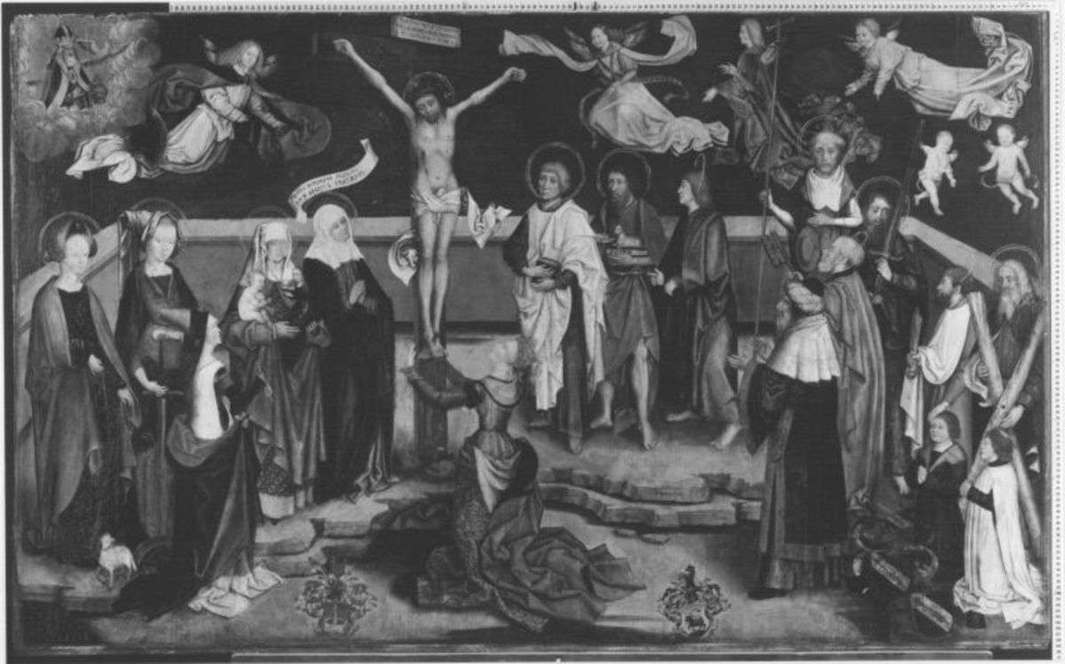 Christus am Kreuz mit Heiligen (Epitaph der Familie Ridler)
