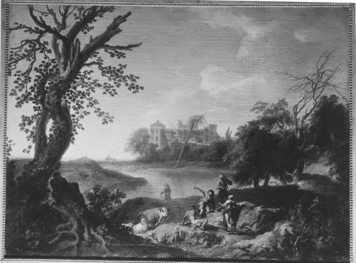 Ideallandschaft mit Vieh und Hirten