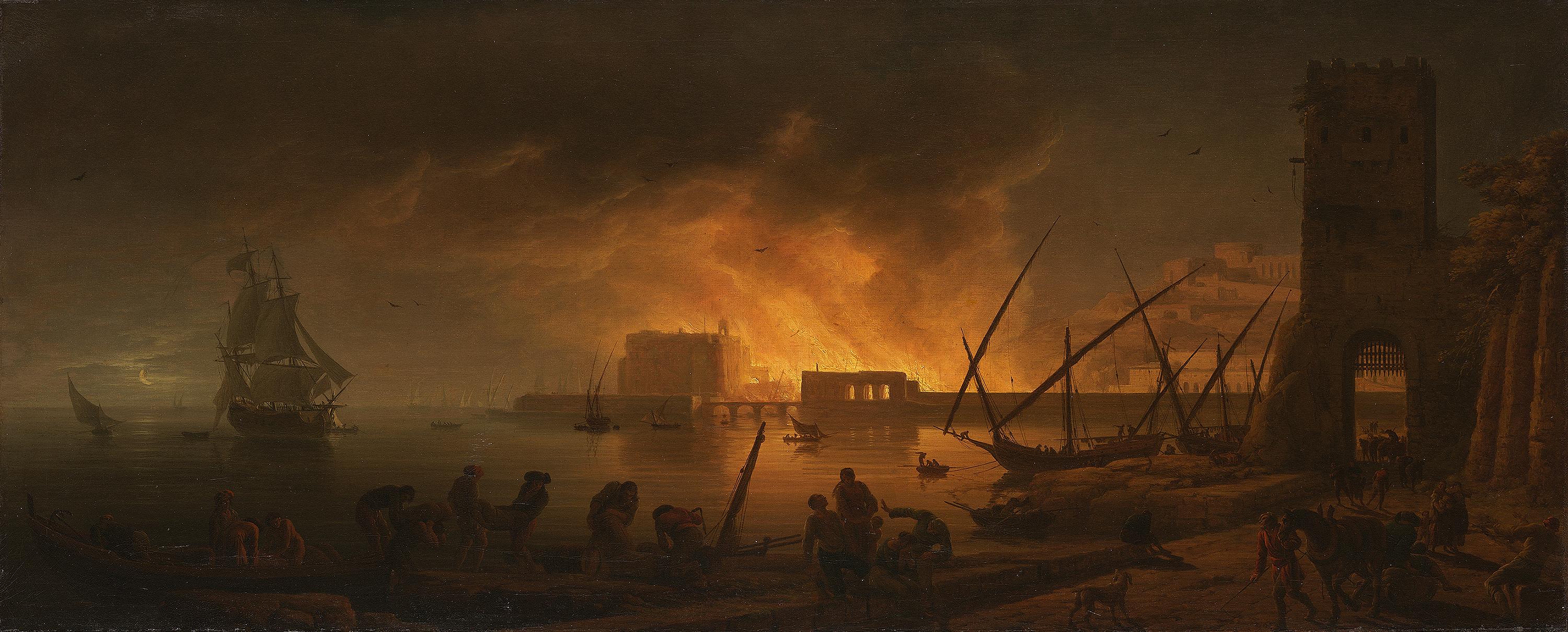 Nächtlicher Brand in einem Seehafen