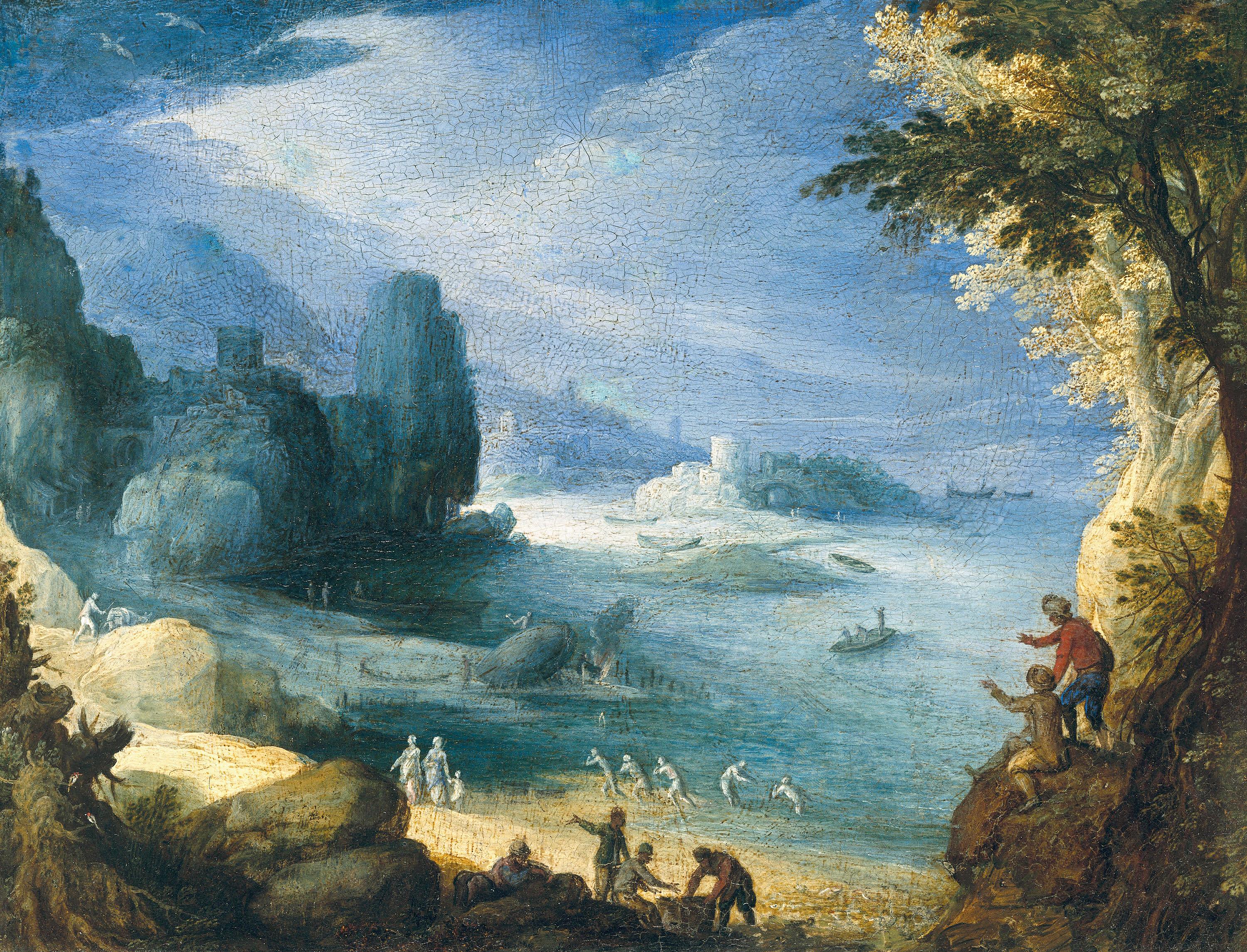 Landschaft mit Ausblick auf eine Meeresbucht