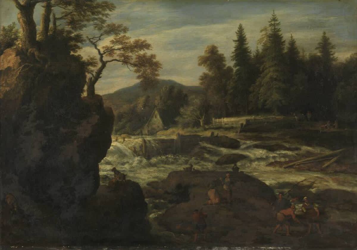 Landschaft mit Wasserfall