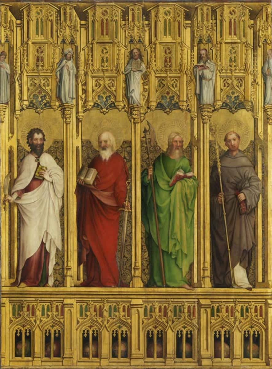 Heisterbacher Altar: Die Apostel Bartholomäus, Simon, Matthias und der hl. Bernhard