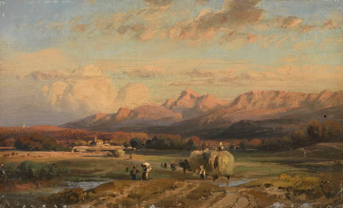 Erntelandschaft mit dem Wendelstein in der Abendsonne