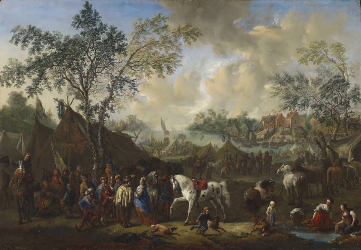 Lagerszene an einem Fluss