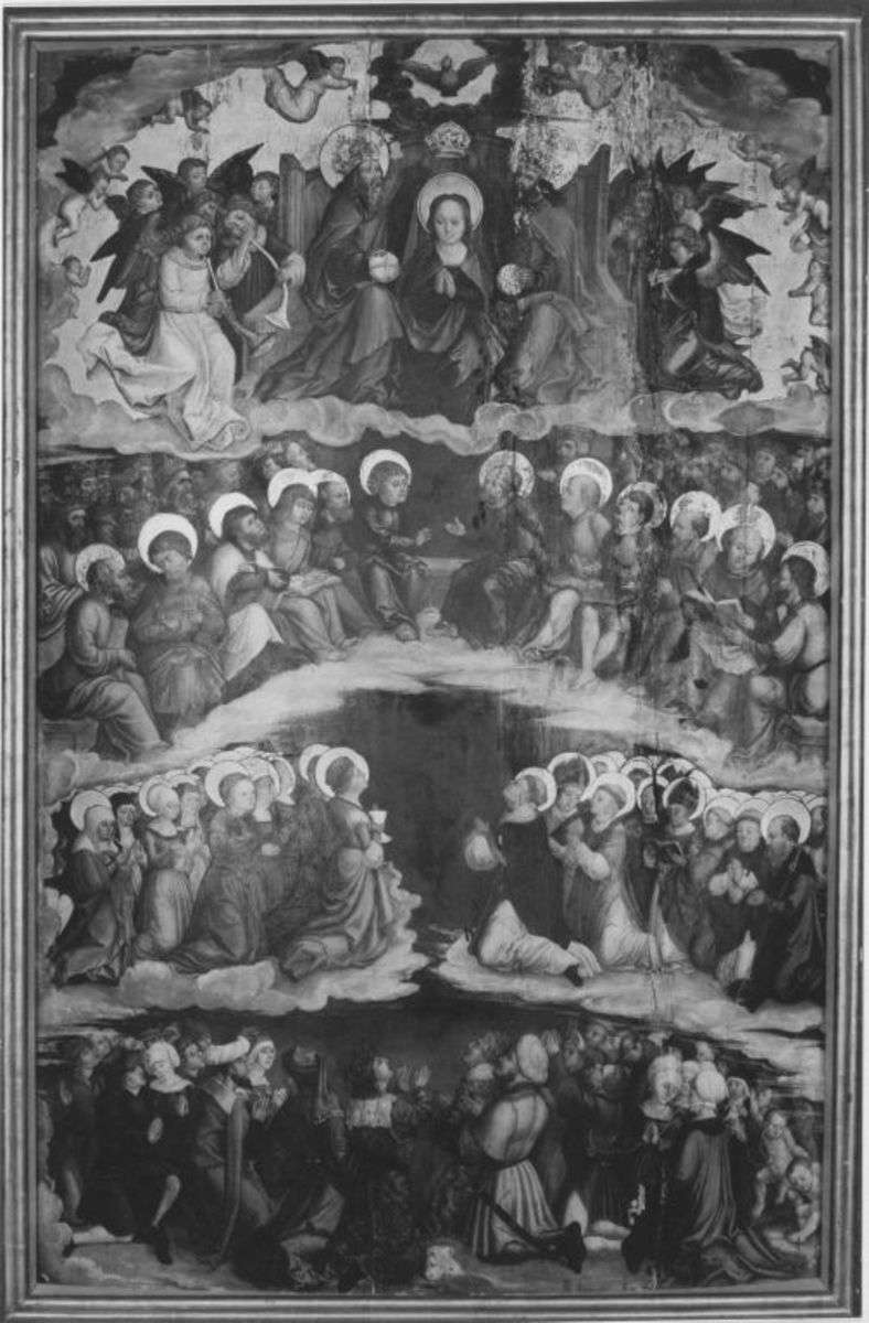 Krönung Mariae
Rückseite: Ornament mit Wappen