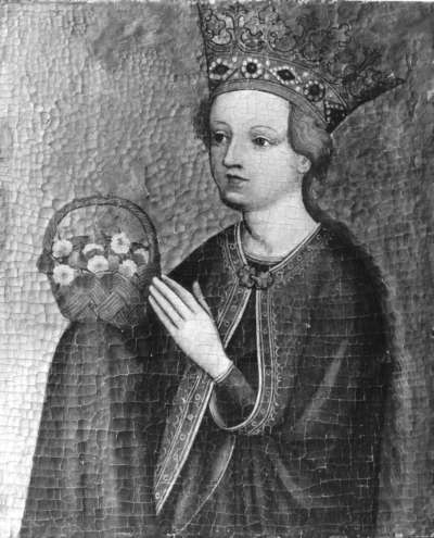 Katharinen-Altar: Hl. Dorothea
Rückseite: Martyrium der hl. Katharina (zerstört)