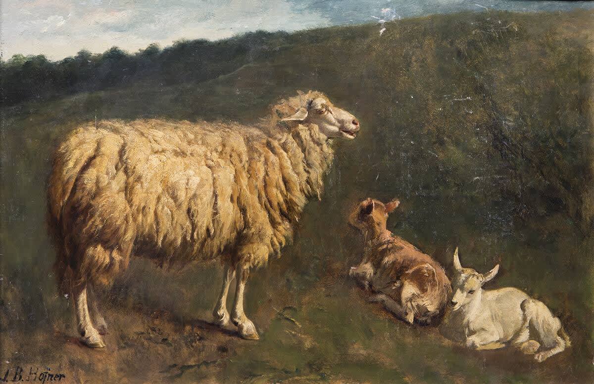 Mutterschaf mit Lamm und Zicklein