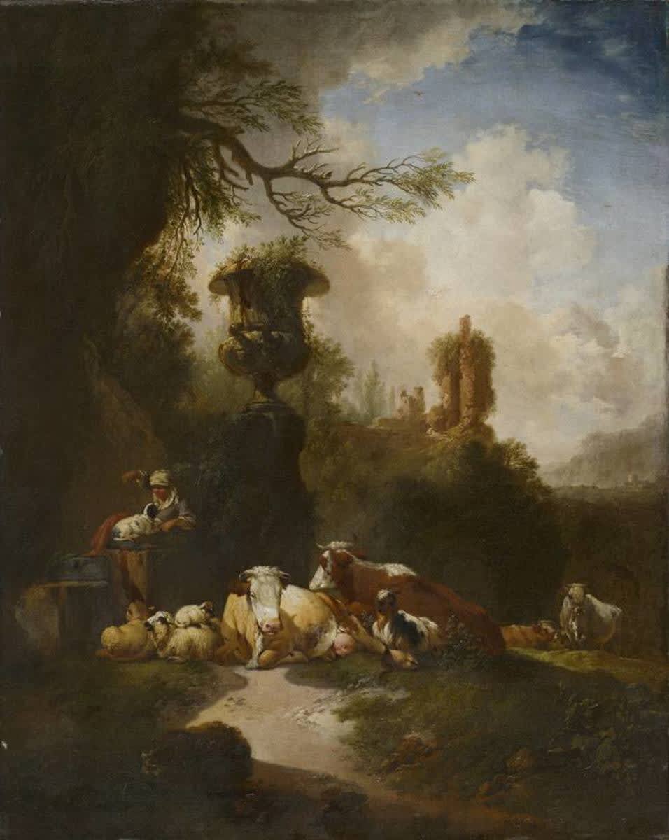 Bukolische Landschaft mit Urne