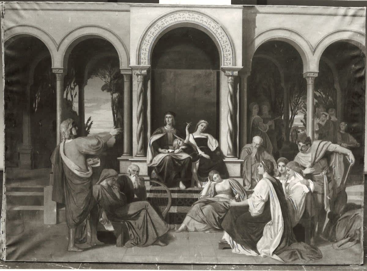 Renaissancegesellschaft im Hof eines Palastes