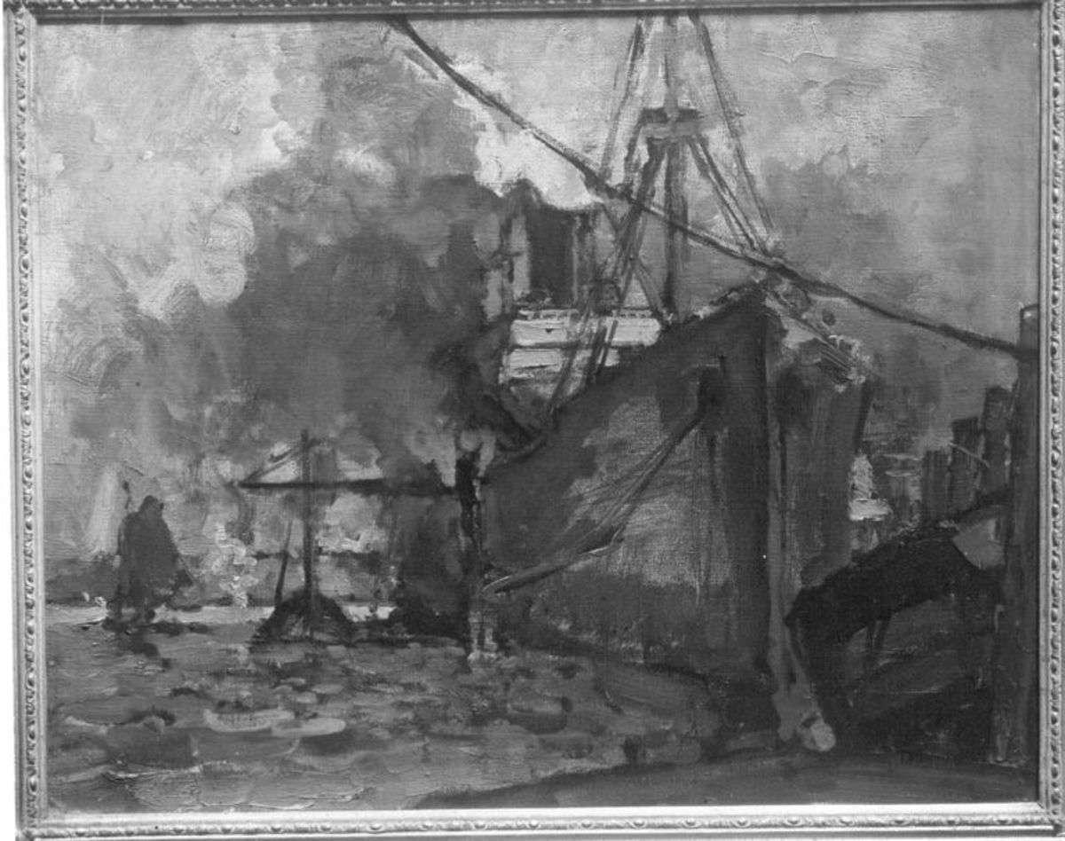 Rotes Schiff im Hafen