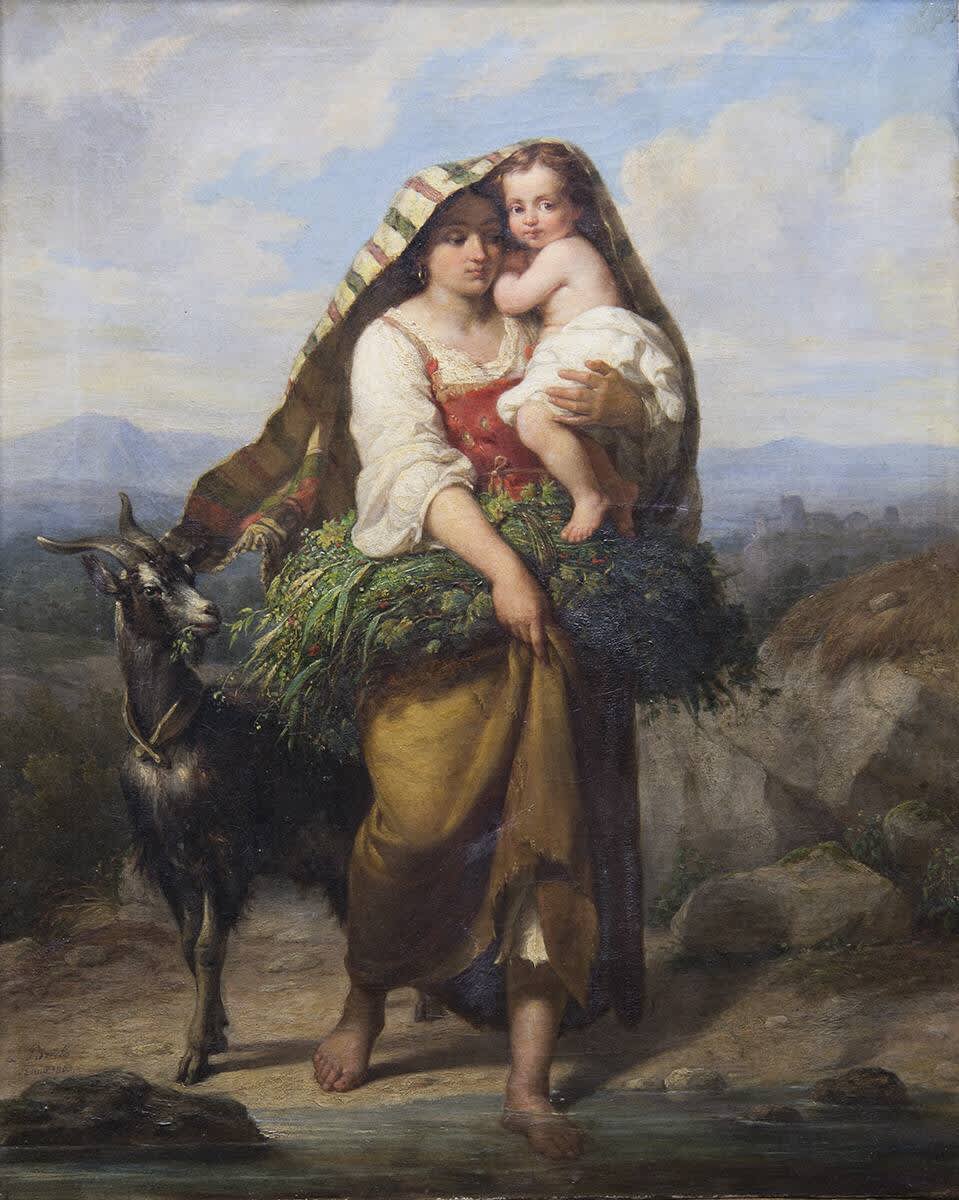 Italienische Landfrau mit Kind und Ziege