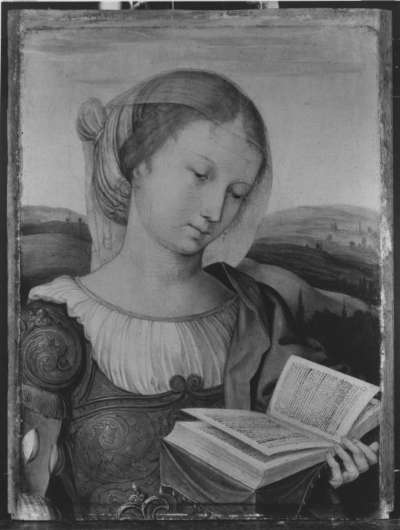 Hl. Katharina
Außenseite: Fragment einer Verkündigung