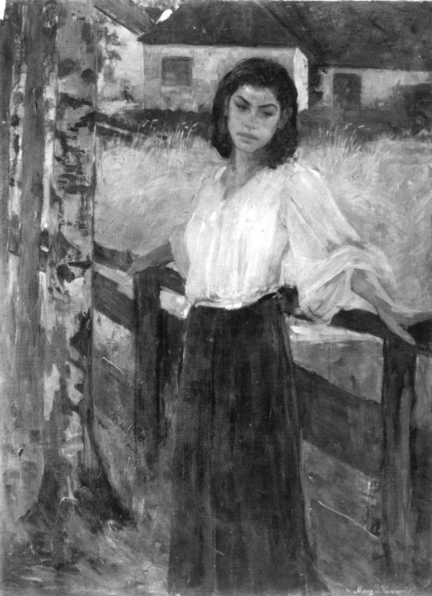 Bauernmädchen am Gehöftzaun