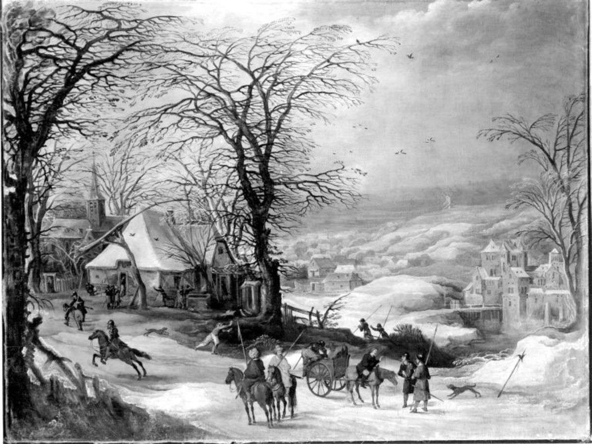 Plünderung eines winterlichen Dorfes