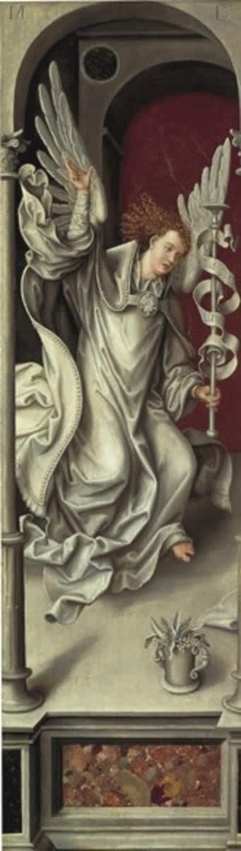 Rehlinger-Altar, linker Flügel, Außenseite: Engel der Verkündigung