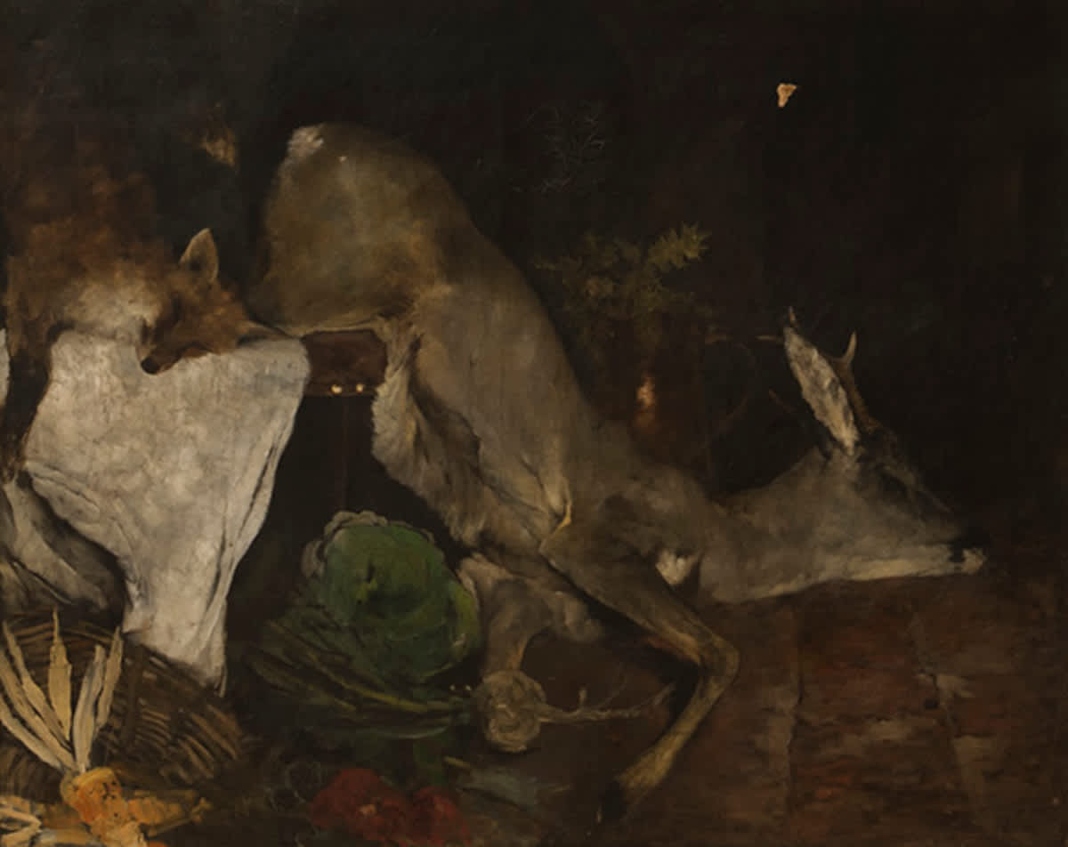Jagdstillleben mit Fuchs und Rehbock