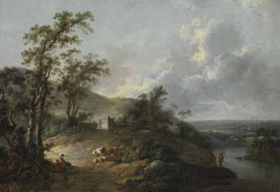 Landschaft mit Hirten und Angler