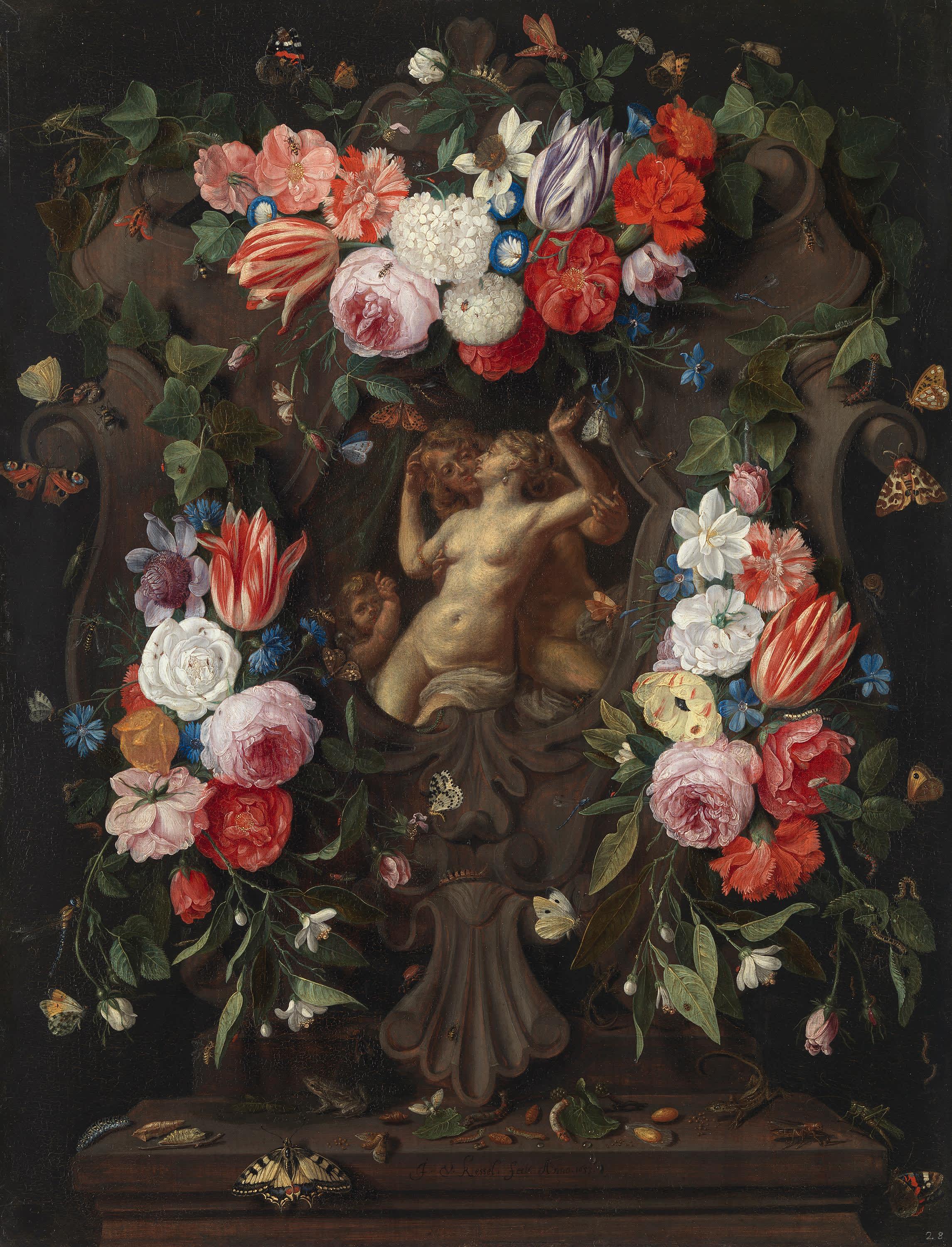 Blumenstück mit Venus, Adonis und Amor