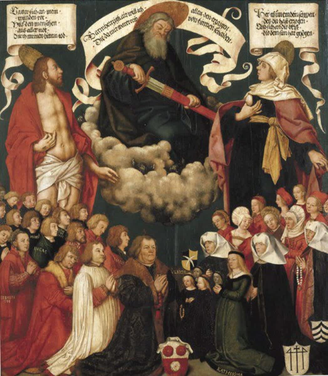 Votivbild des Ulrich Schwarz: Christus und Maria als Fürbitter vor Gottvater