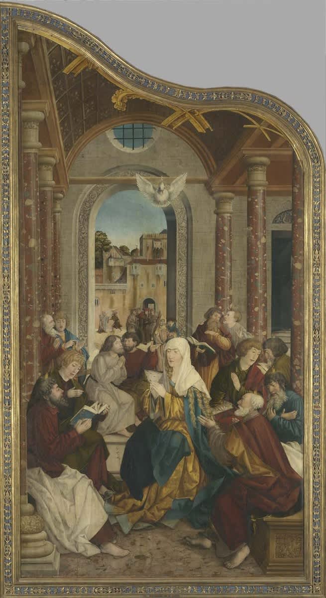 Wettenhauser Hochaltar: Ausgießung des Heiligen Geistes
Rückseite: ehemals Relief mit Anbetung der Könige