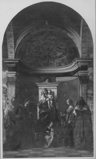 Thronende Madonna mit musizierendem Engel und Heiligen (nach Giovanni Bellini)