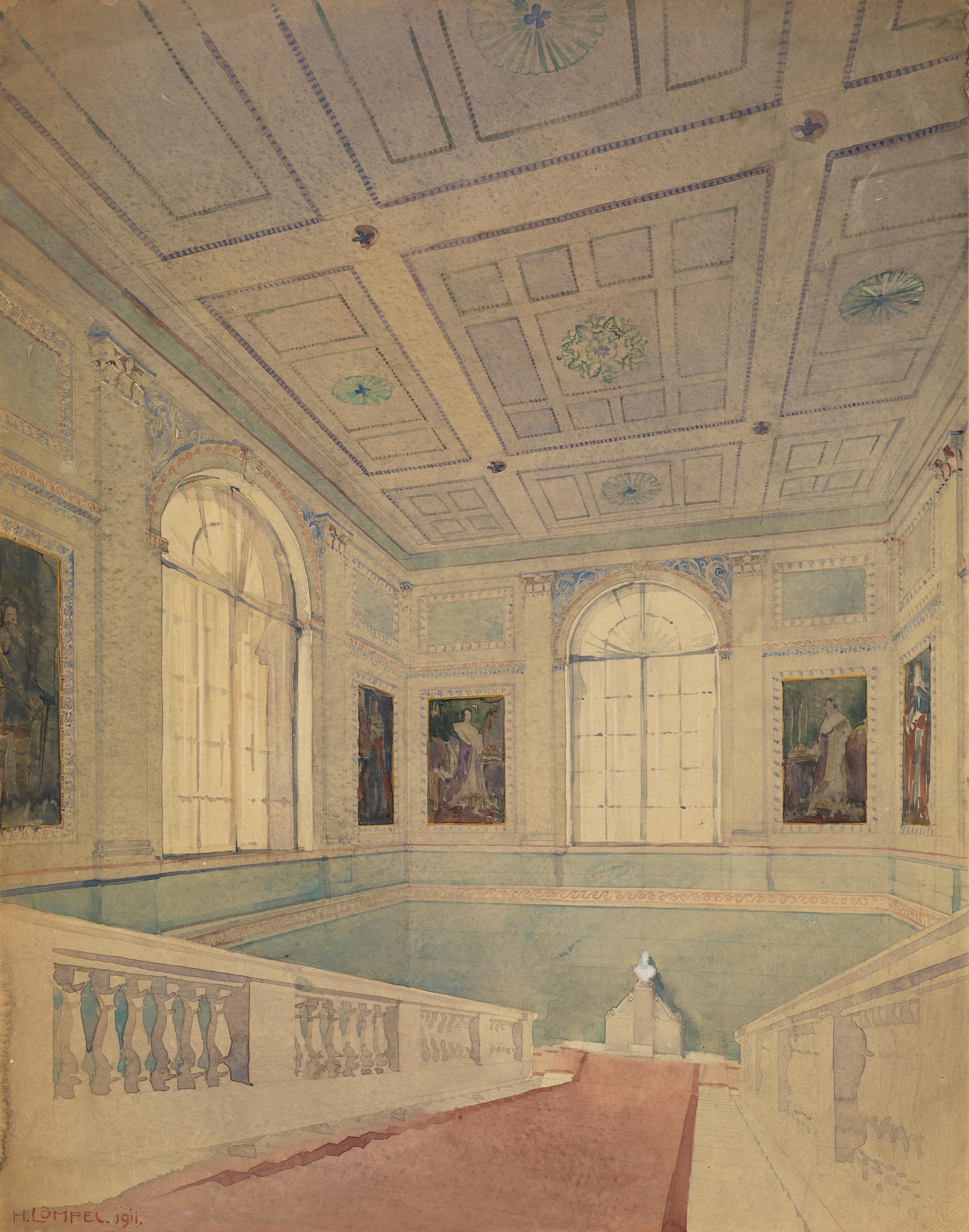 Ansicht des ehemaligen Treppenhauses der Alten Pinakothek mit den Stifterbildern