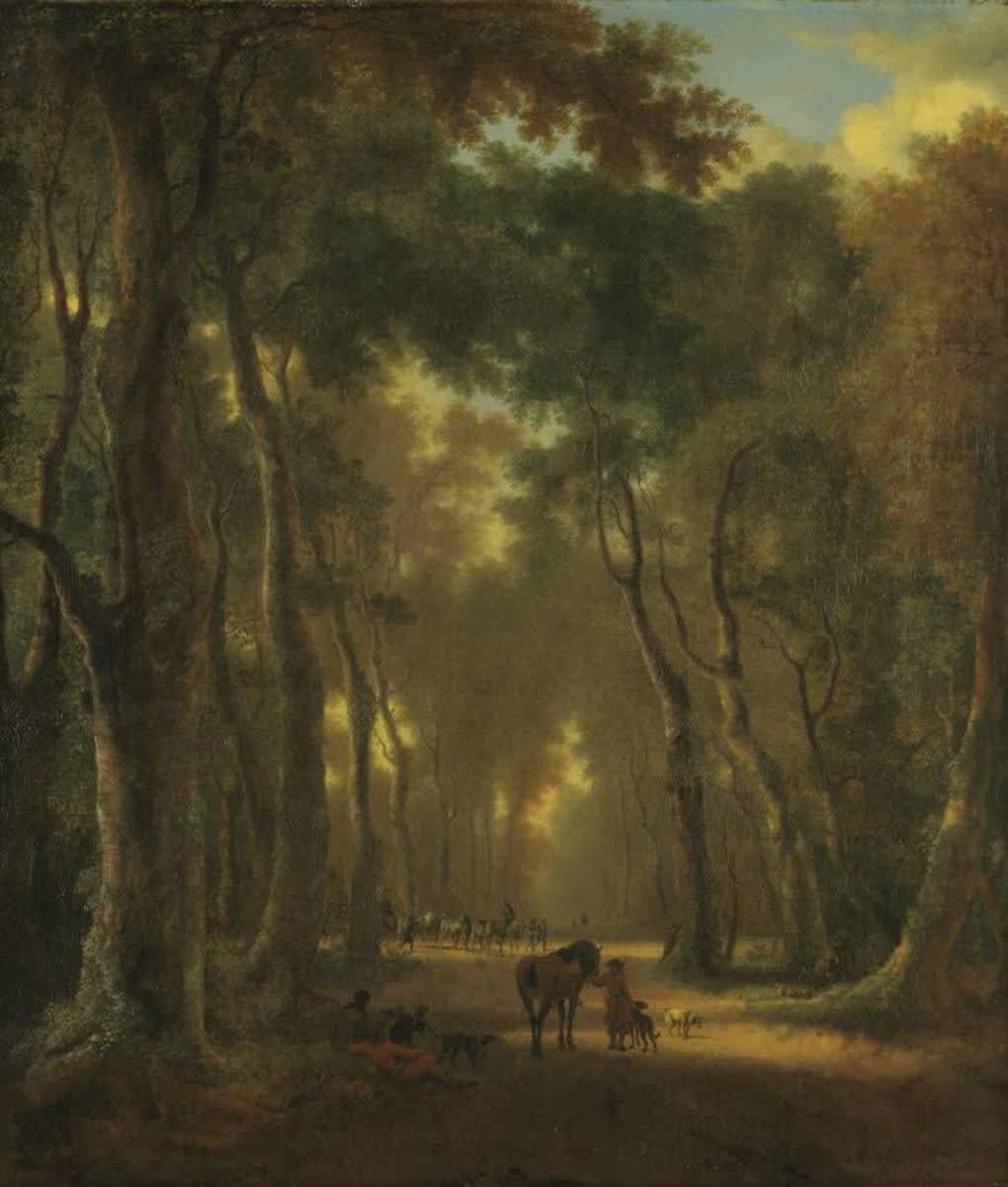 Buchenwald mit Jagdgesellschaft