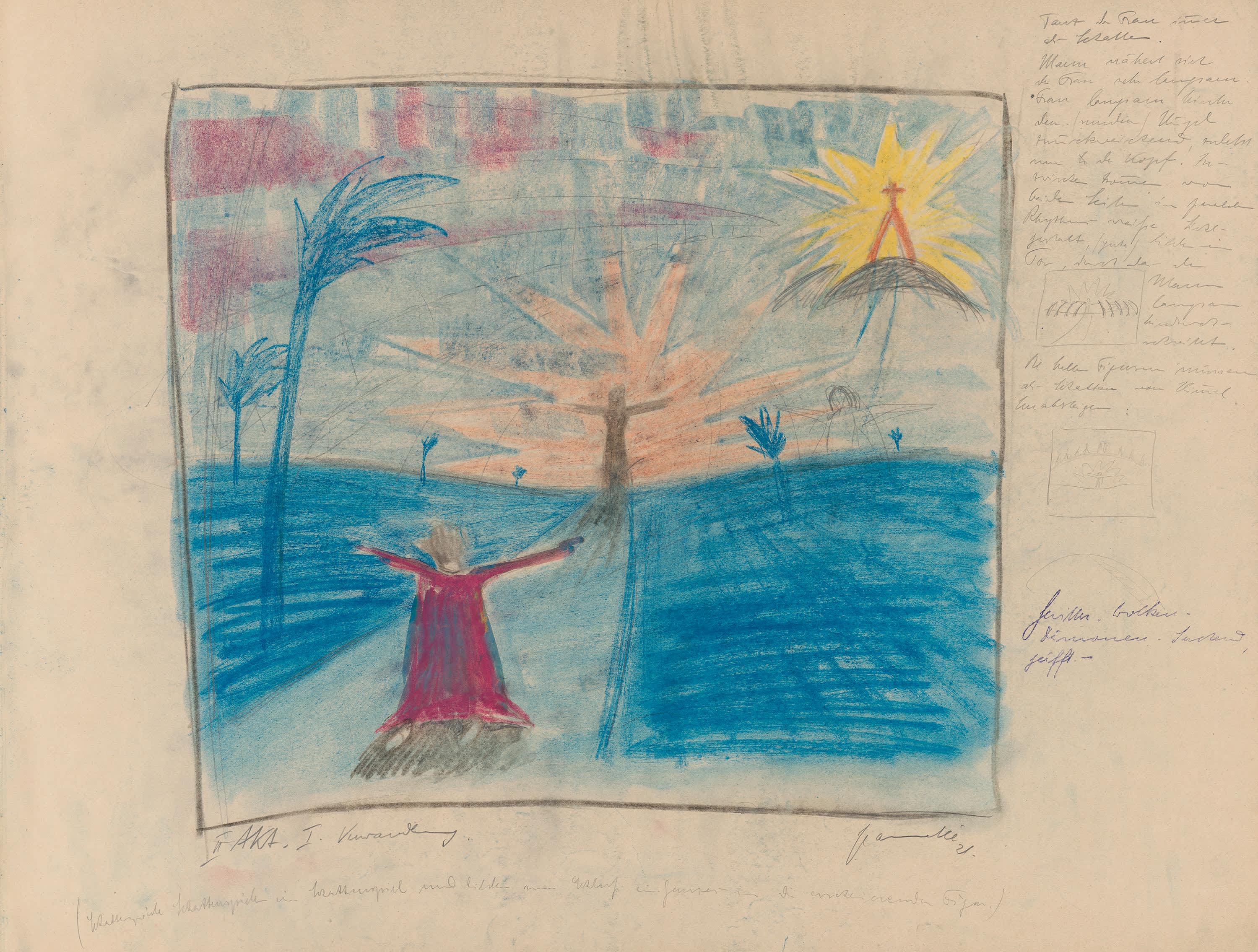 Notizbuch: Ziganka - Der Träumende Knabe. Pantomimisches Ballet für Musik von Sonia Friedman-Gramatté. Bühnenbilder von Walter Gramatté.