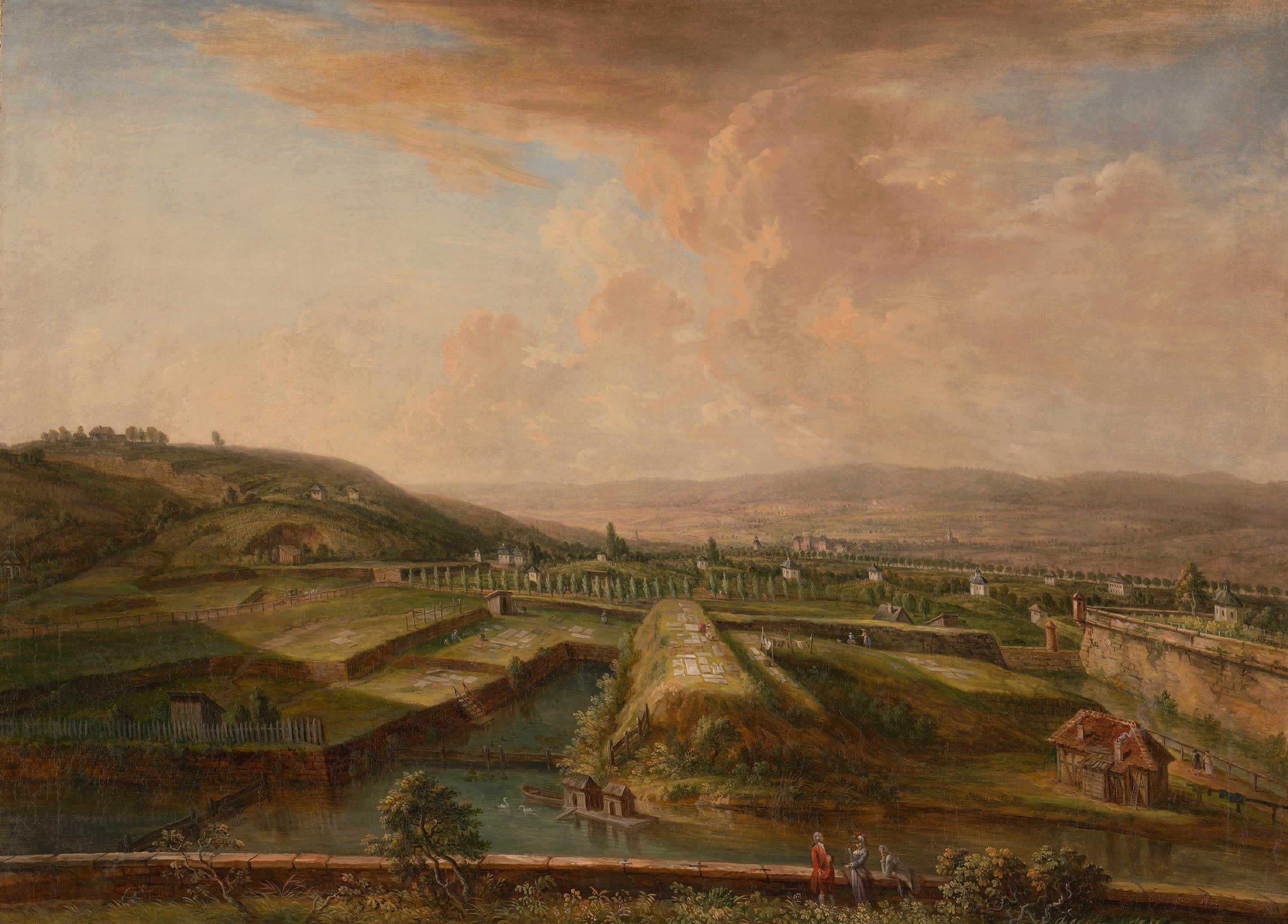 Blick von Mainz nach Norden auf Schloss Biebrich