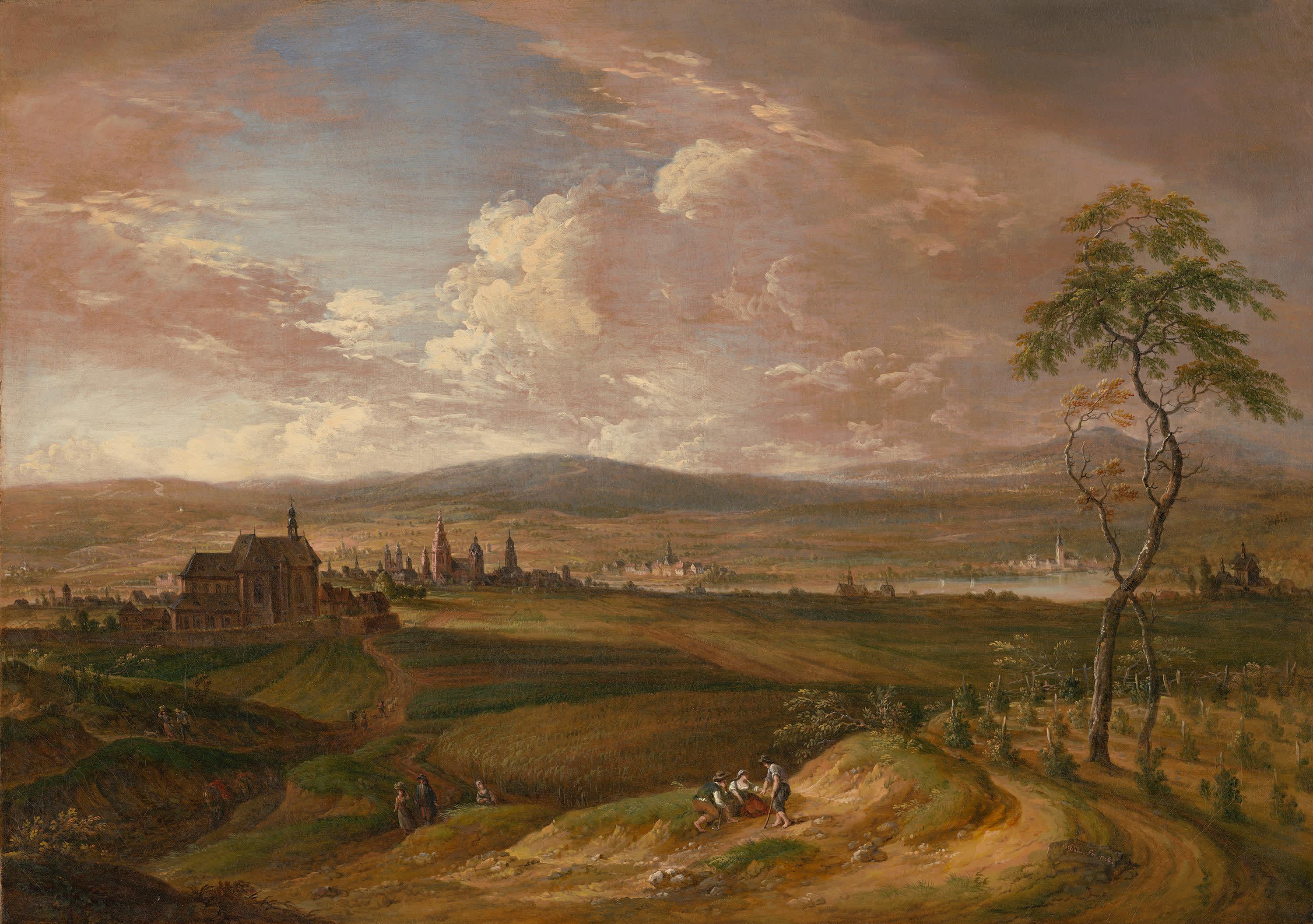 Blick auf Mainz von Süden mit dem Stift Heiligkreuz