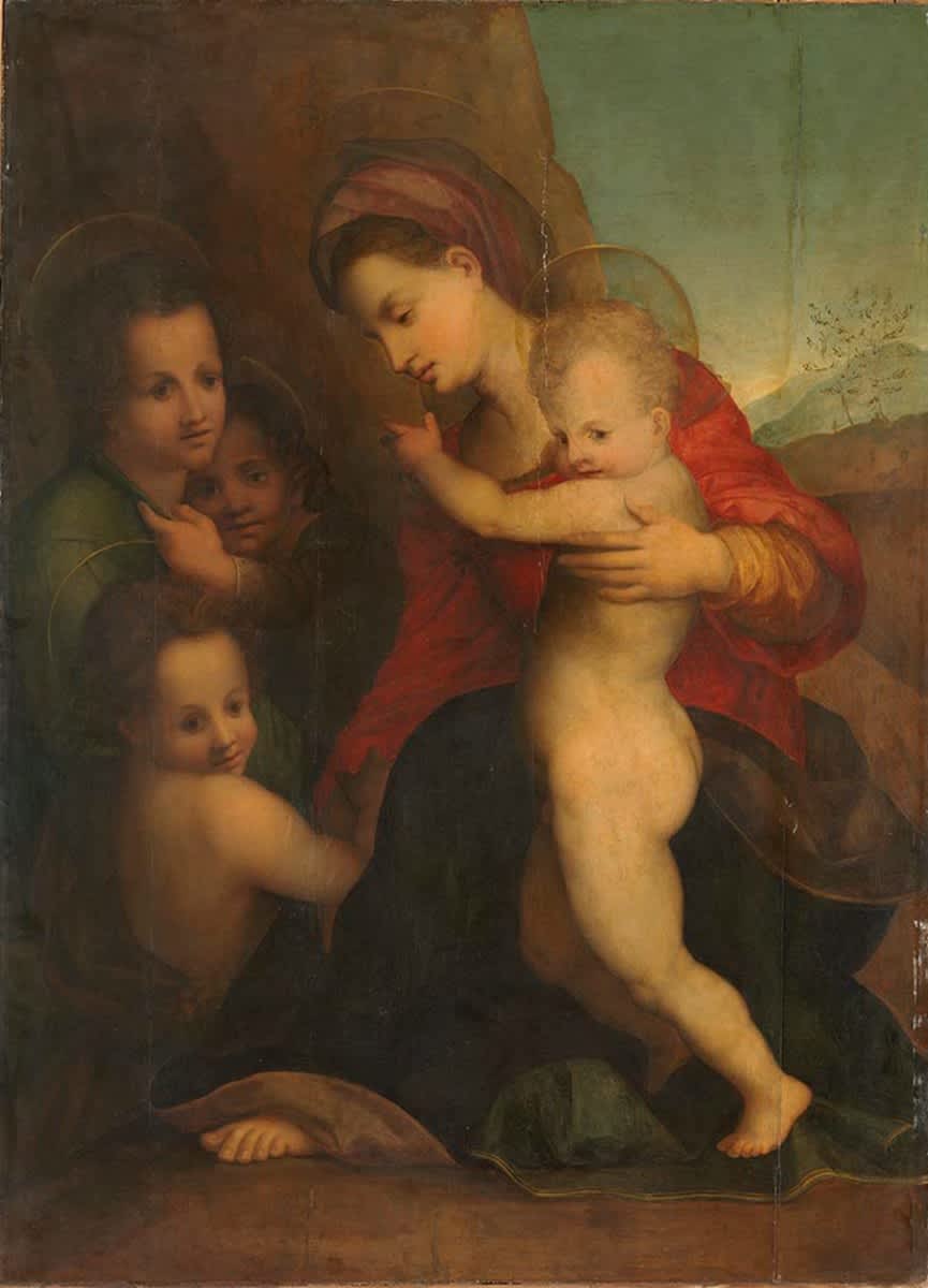 Maria mit Kind, dem Johannesknaben und Engeln