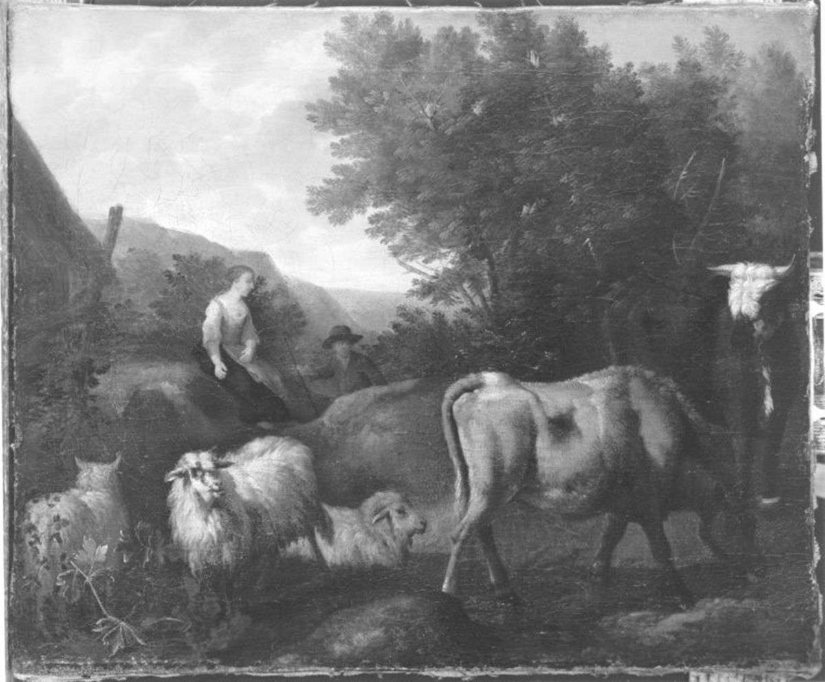 Landschaft mit Vieh und Hirten