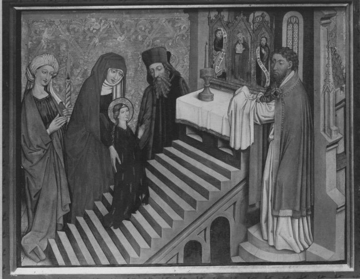 Tafel vom Hochaltar aus St. Mang in Füssen: Tempelgang Mariens
Rückseite: Christus vor Pilatus