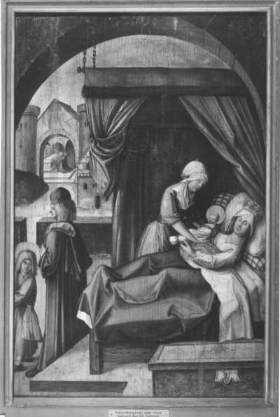 Tafel vom Sebaldus-Altares der Heiligkreuzkirche in Schwäbisch-Gmünd: Geburt des hl. Sebaldus