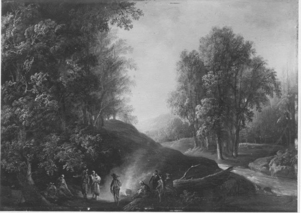 Waldlandschaft mit Lagerszene