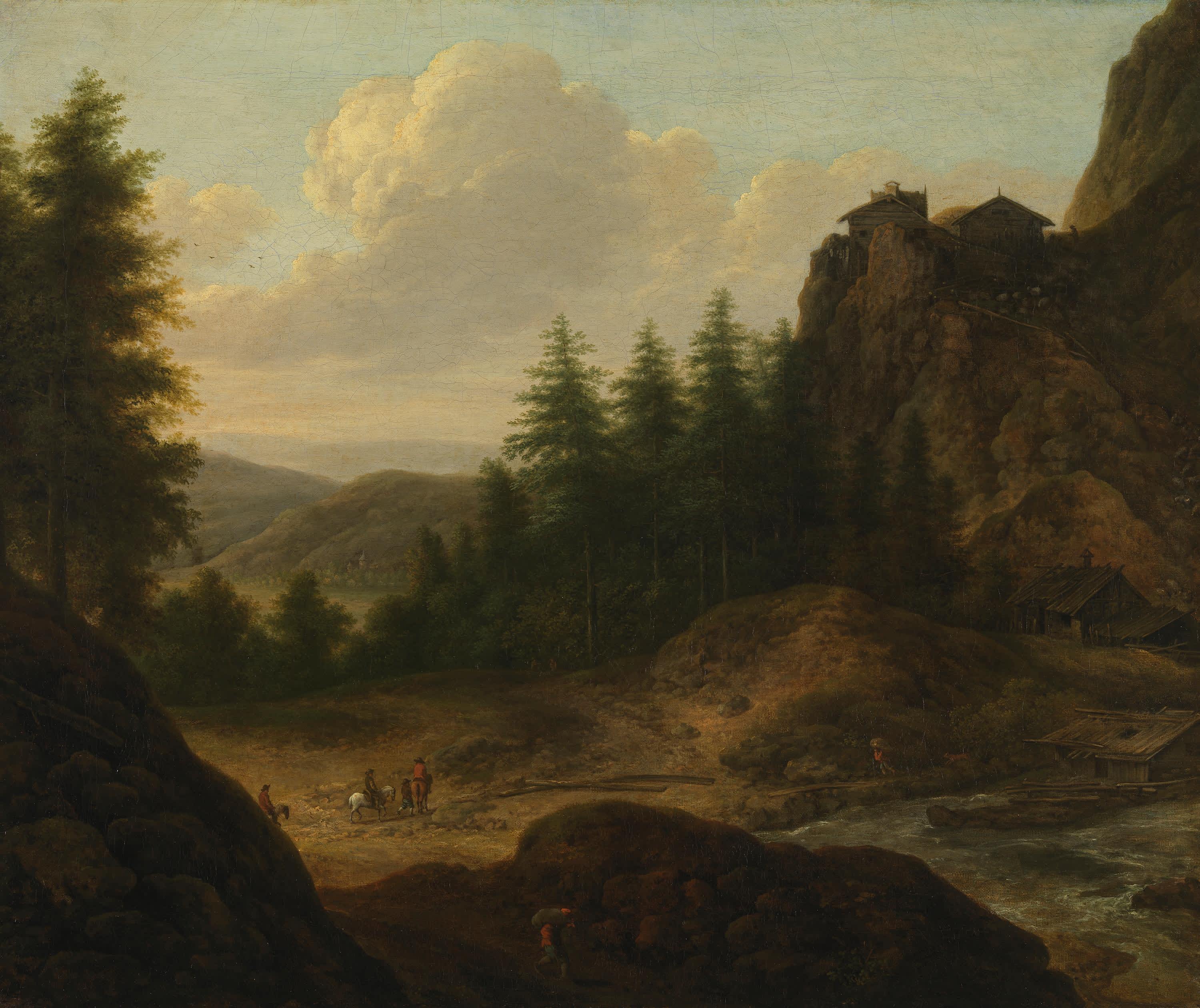 Gebirgslandschaft mit Reitern