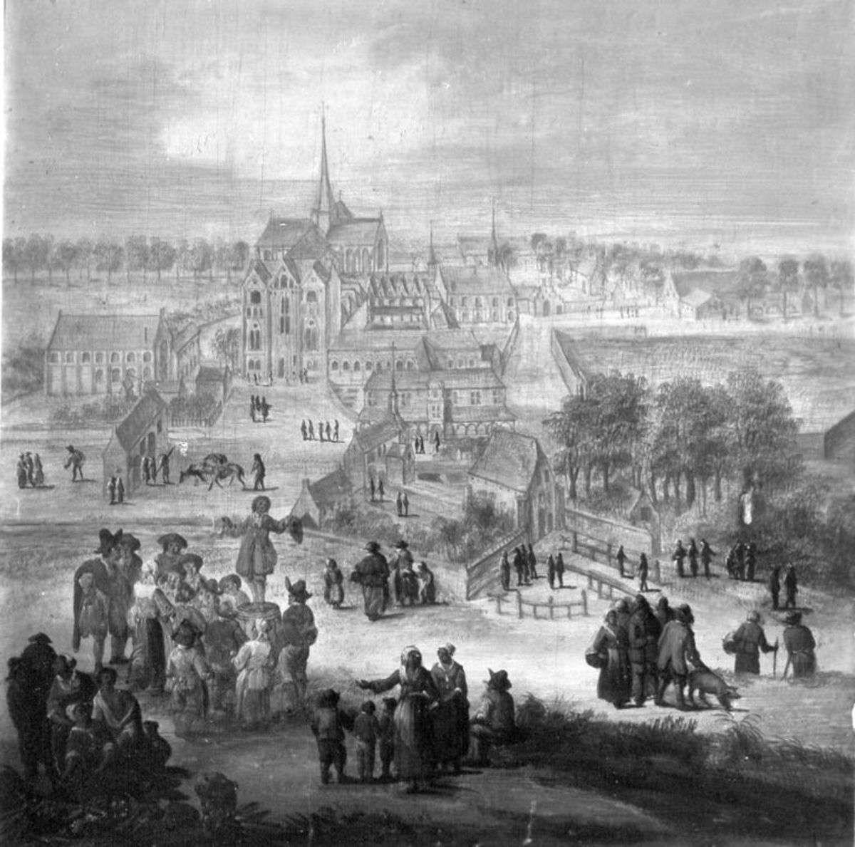 Marktschreier vor einem Schloss