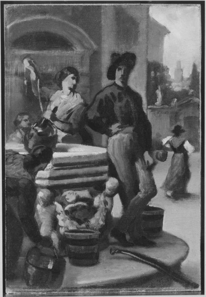Gruppe von Menschen am Brunnen
