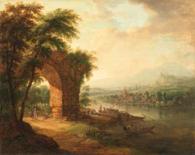 Flusslandschaft mit Ruinenbogen