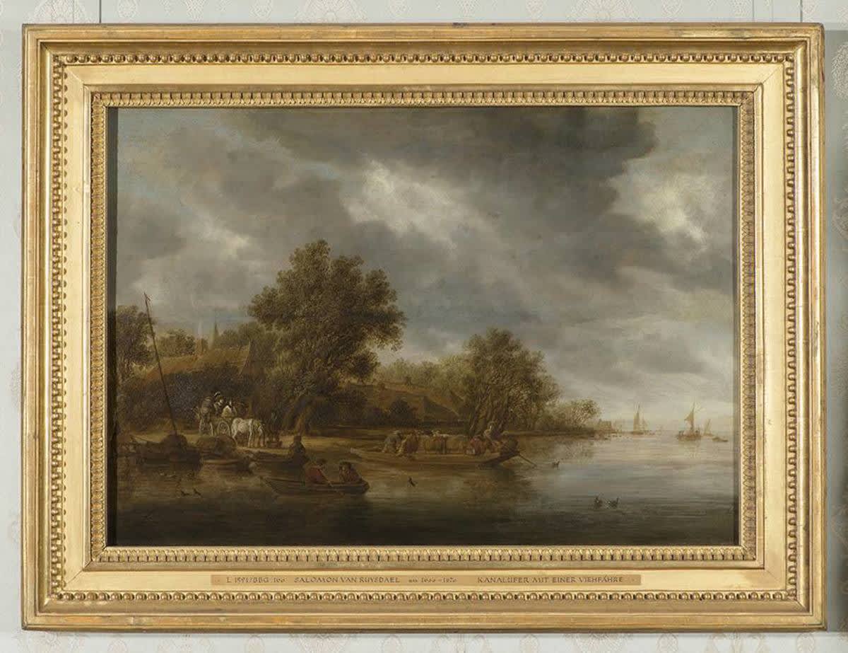 Kanalufer mit einer Viehfähre