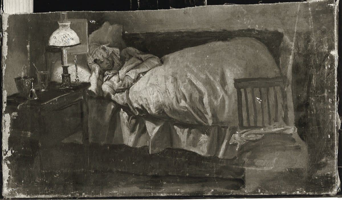 Lesende Frau im Bett