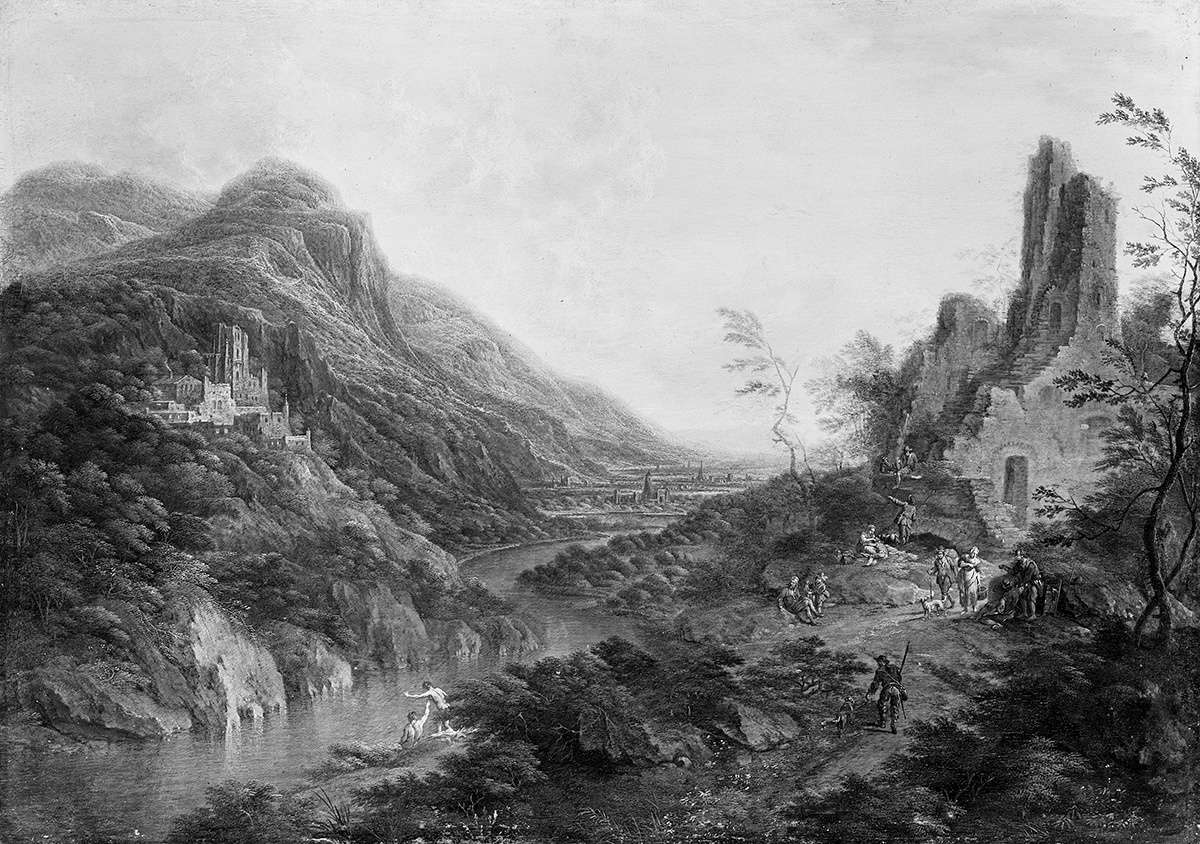 Flusslandschaft mit Ruinen