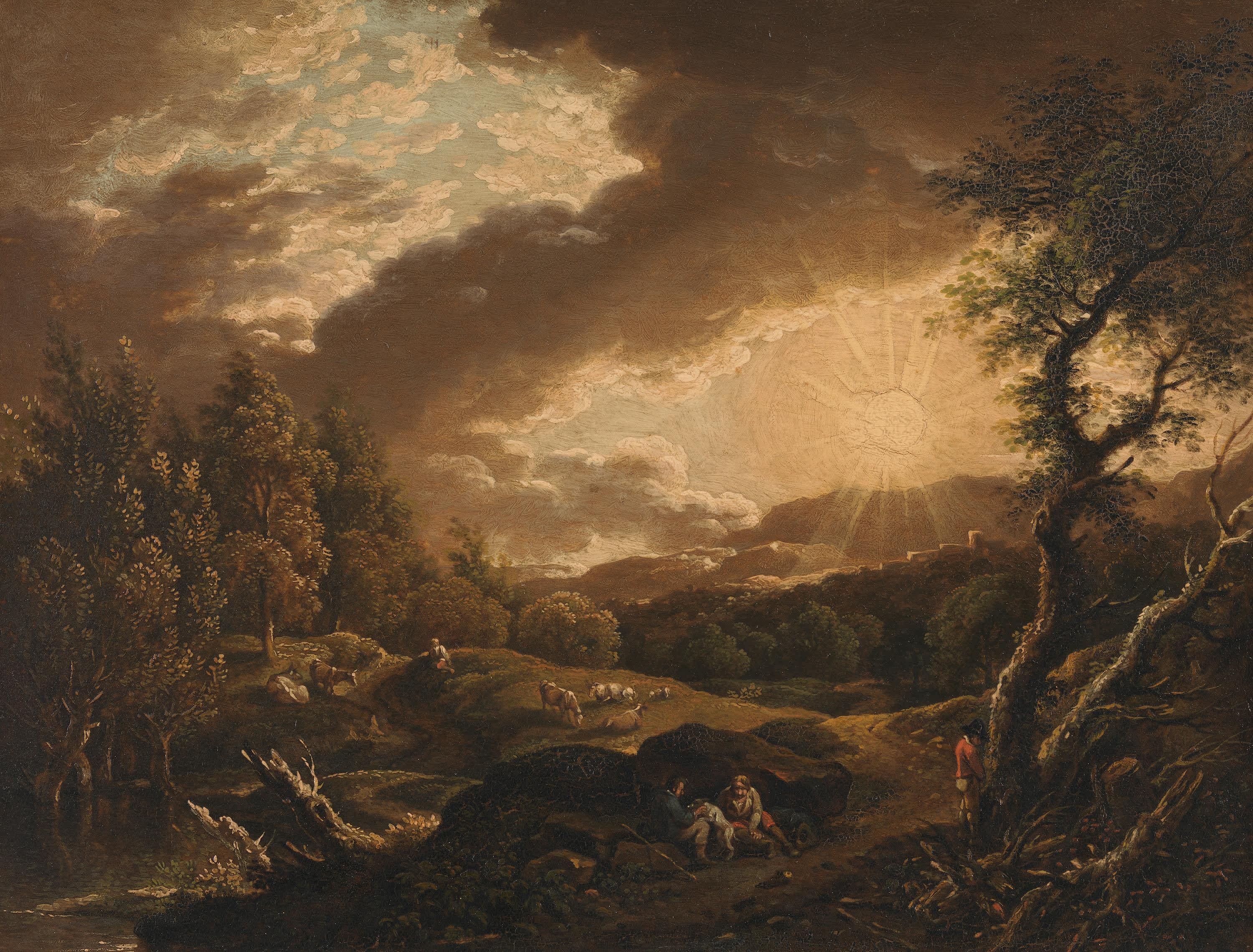 Landschaft mit Sonnenuntergang