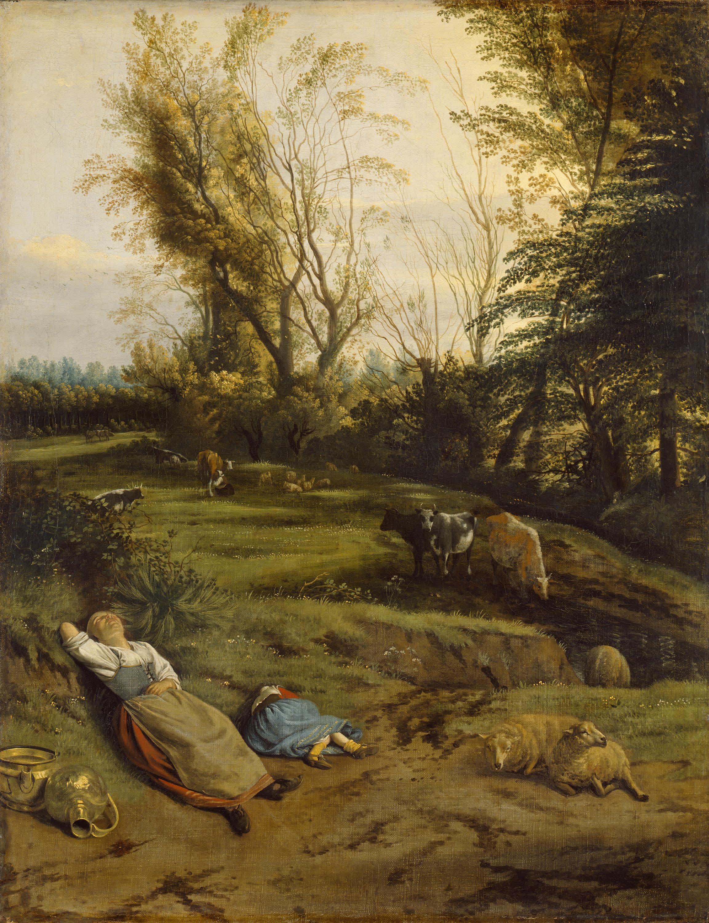 Viehweide mit schlafender Hirtin