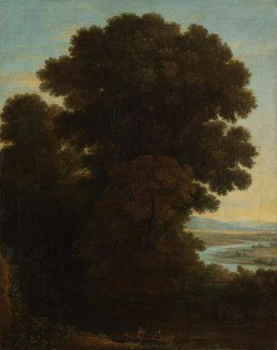 Abendlandschaft mit dichter Baumgruppe