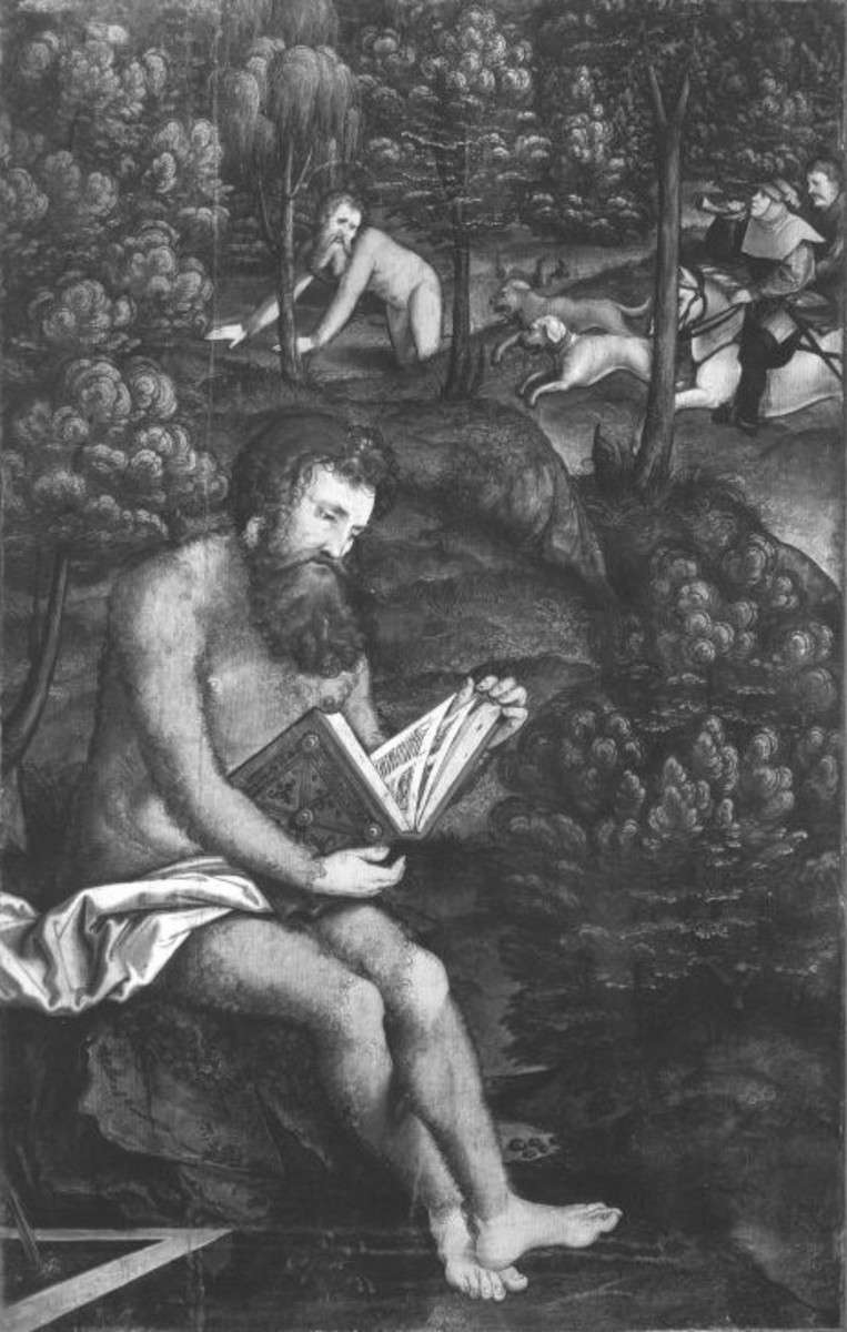 Christgartner Altar: Hl. Johannes Chrysostomos
Rückseite: Fall Christi unter dem Kreuz