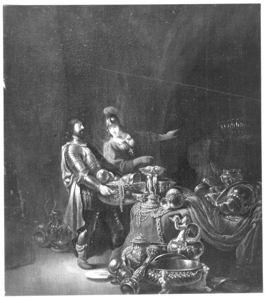Odysseus und Athene verbergen die trojanische Beute