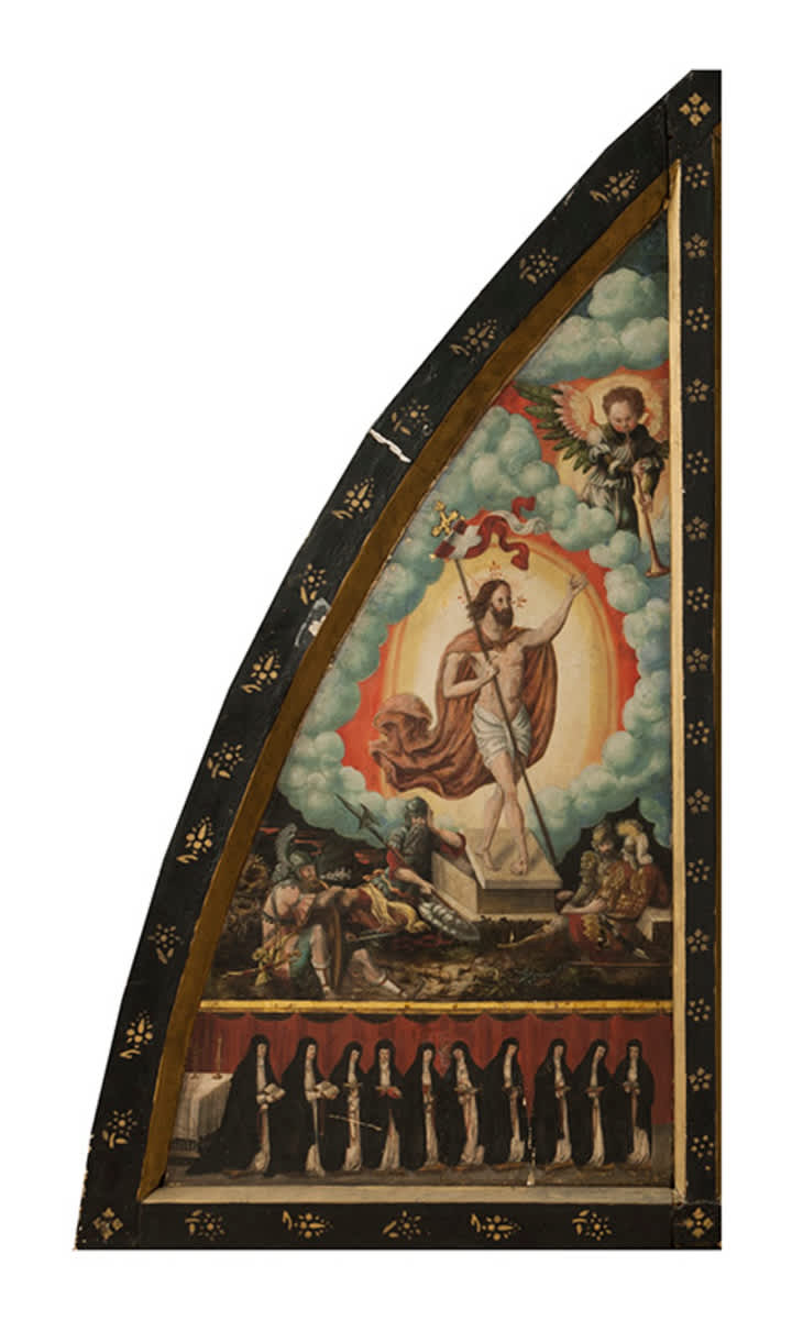 Sieben Schmerzen Mariens: Linke Tafel mit Auferstehung Christi