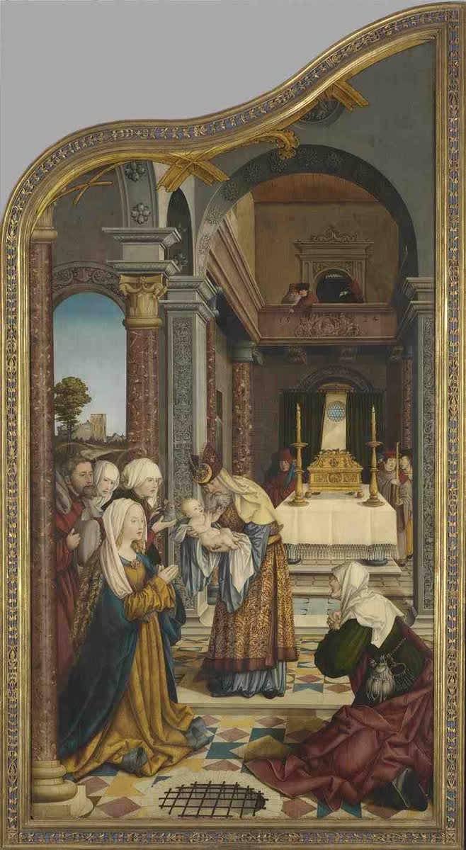 Wettenhauser Hochaltar: Darbringung im Tempel
Rückseite: ehemals Relief mit Anbetung der Hirten